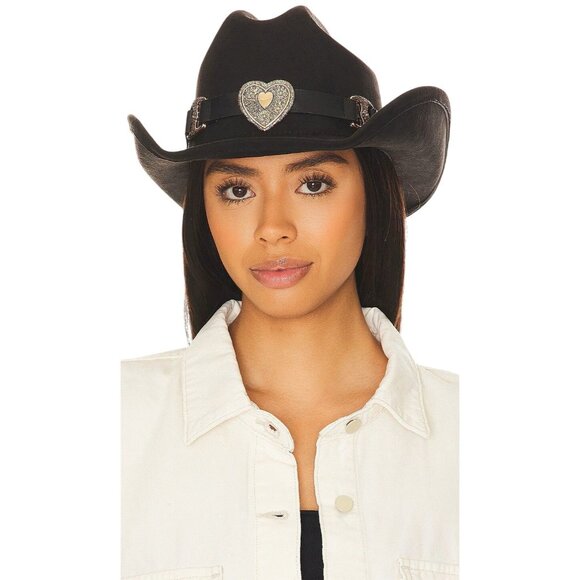 8 Other Reasons Accessories - 8 Other Reasons Gold Heart Cowboy Hat in Black One Size New Womens Western